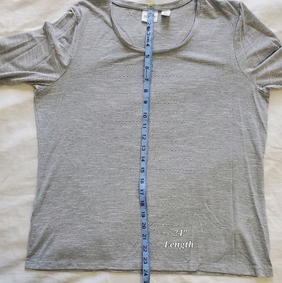 ZENERGY Chicos Gray Sparkle Rhinestone Metallic Top Blouse Womens 2 Large FLAW - Picture 12 of 15